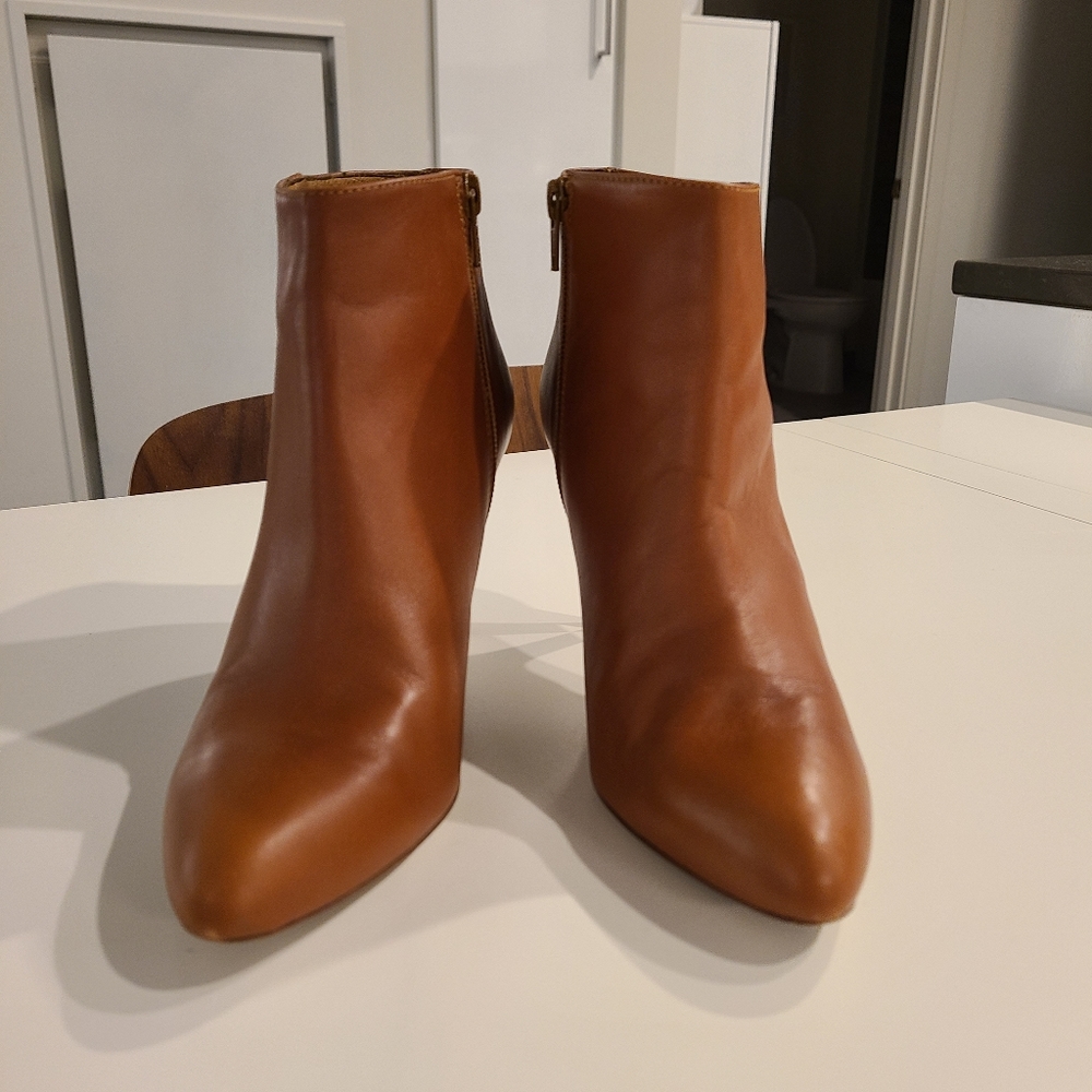 J Crew Collection Cognac Leather Ankle Boots 7.5